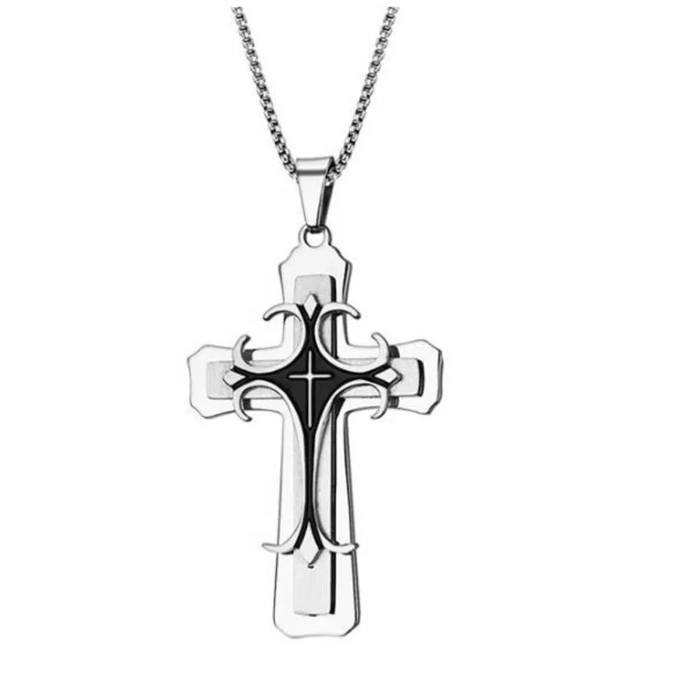 ❤️Stainless steel christian cross pendant necklace for women/men, N90201P224